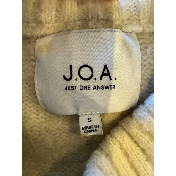 JOA Sweater Women Small Ivory Navy Blue Trim Knit Hi Low Tie Sleeve Sweater - Picture 9 of 10